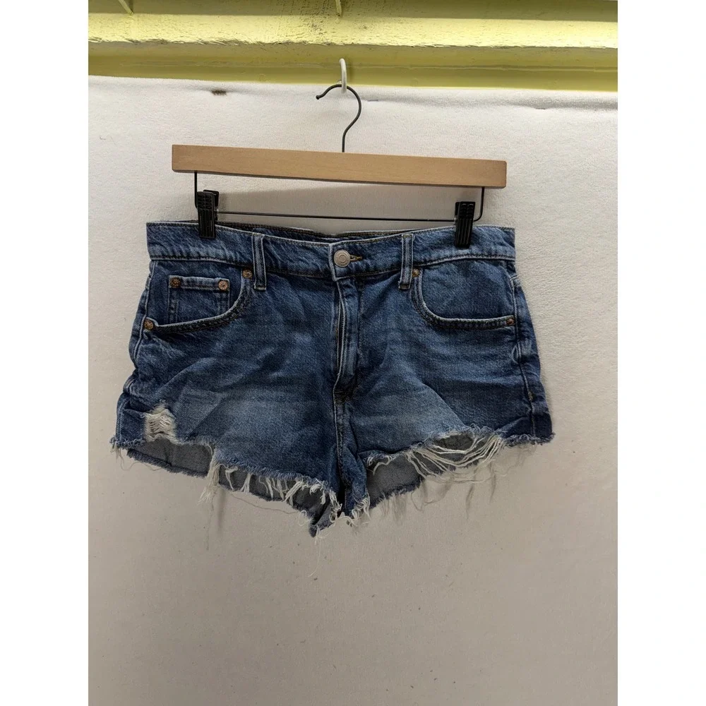 Aeropostale Denim Shorts Womens 6 Blue  Distressed High Rise Shorty 3504